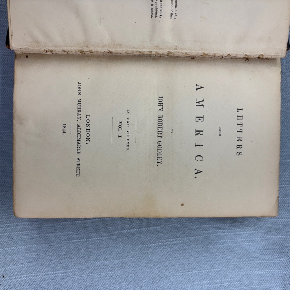 John Murray Letters from America John Robert Godley 1844 Vol 1 Marbled Leather